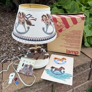VTG 1987 Red Calliope Rocking Horse Lamp with Teddy Bear Accents + Switch Plate